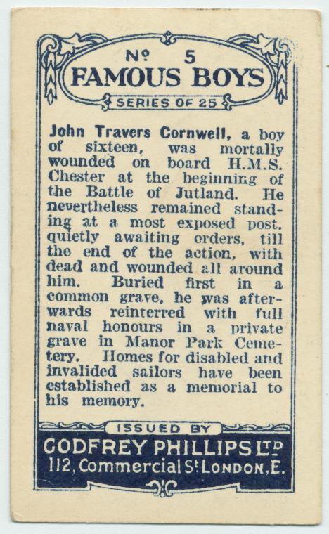 Jack Cornwell Cigarette Card Reverse